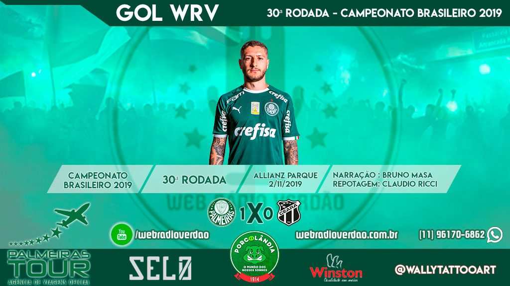 Gol de Zé Rafael, Palmeiras 1 x 0 Ceará - Allianz Parque - Brasileiro 2019 - 30 rodada