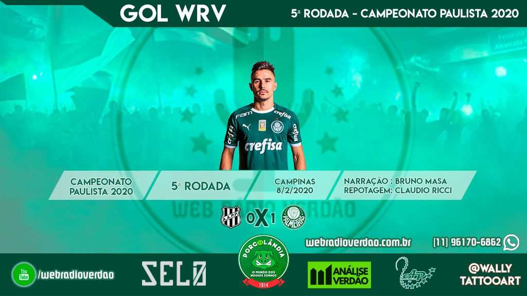 Gol de Bigode - Ponte Preta 0x1 Palmeiras - Campeonato Paulista 2020 - 5ª rodada